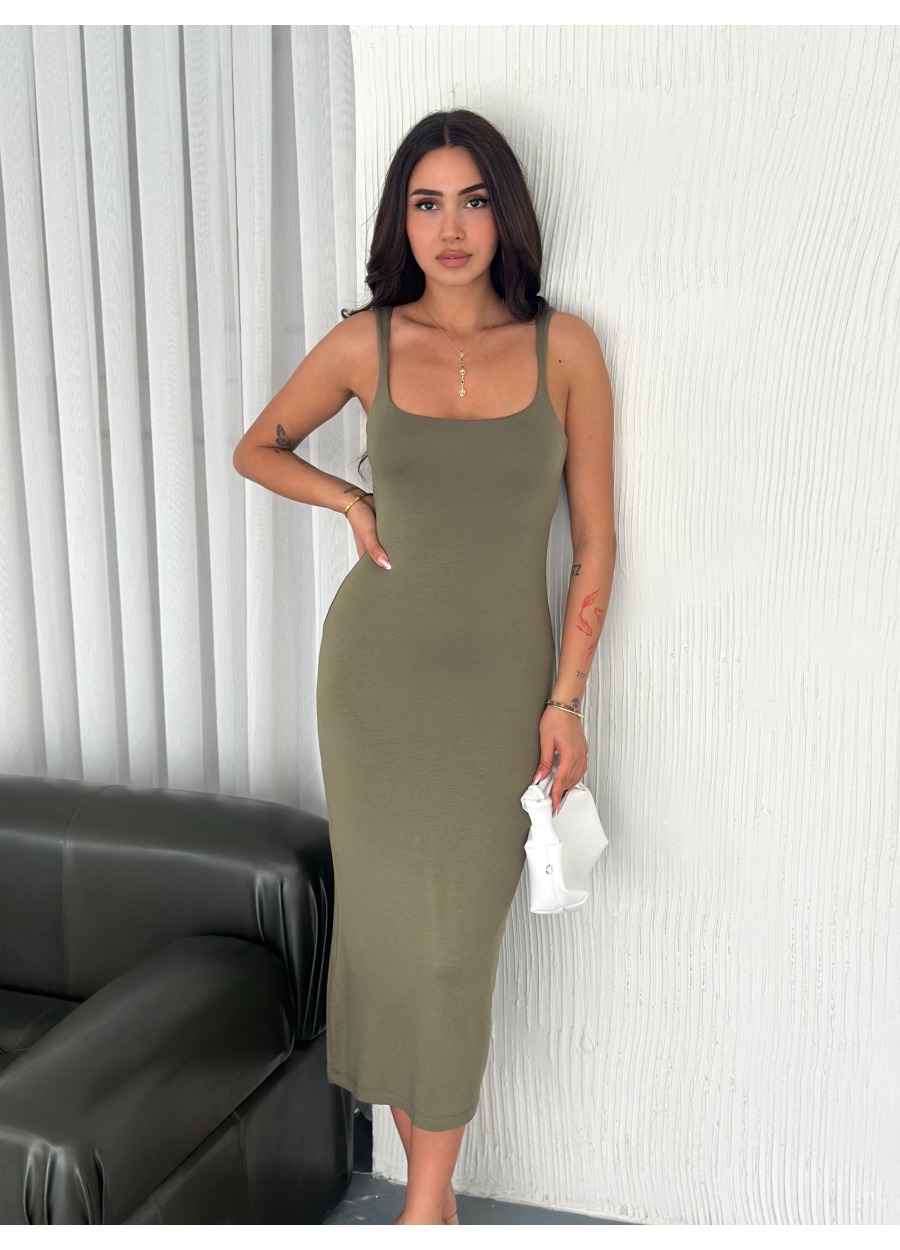 Kare Yaka Viskon Kadın Elbise