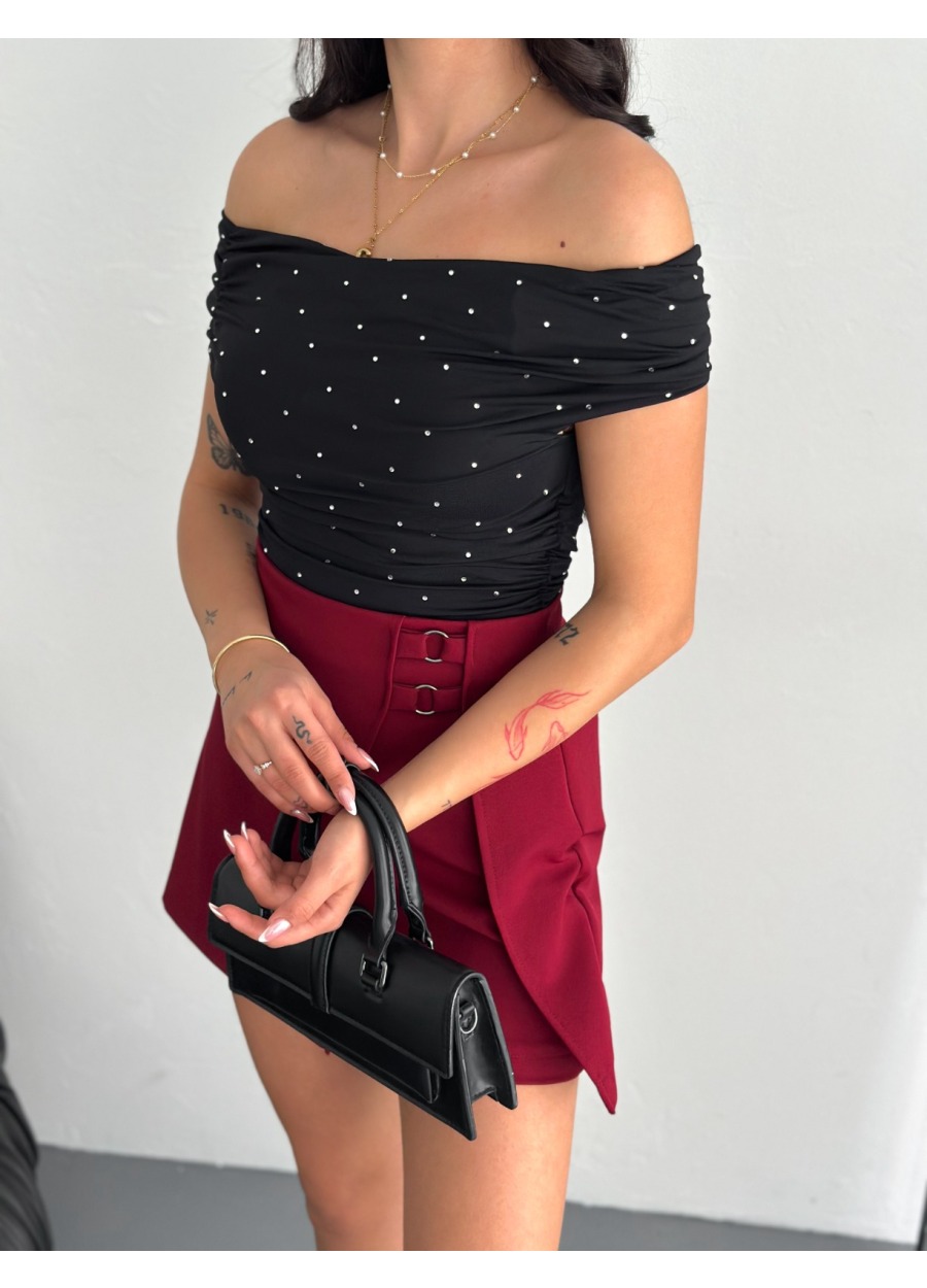 Kadın Siyah Taşlı Bluz