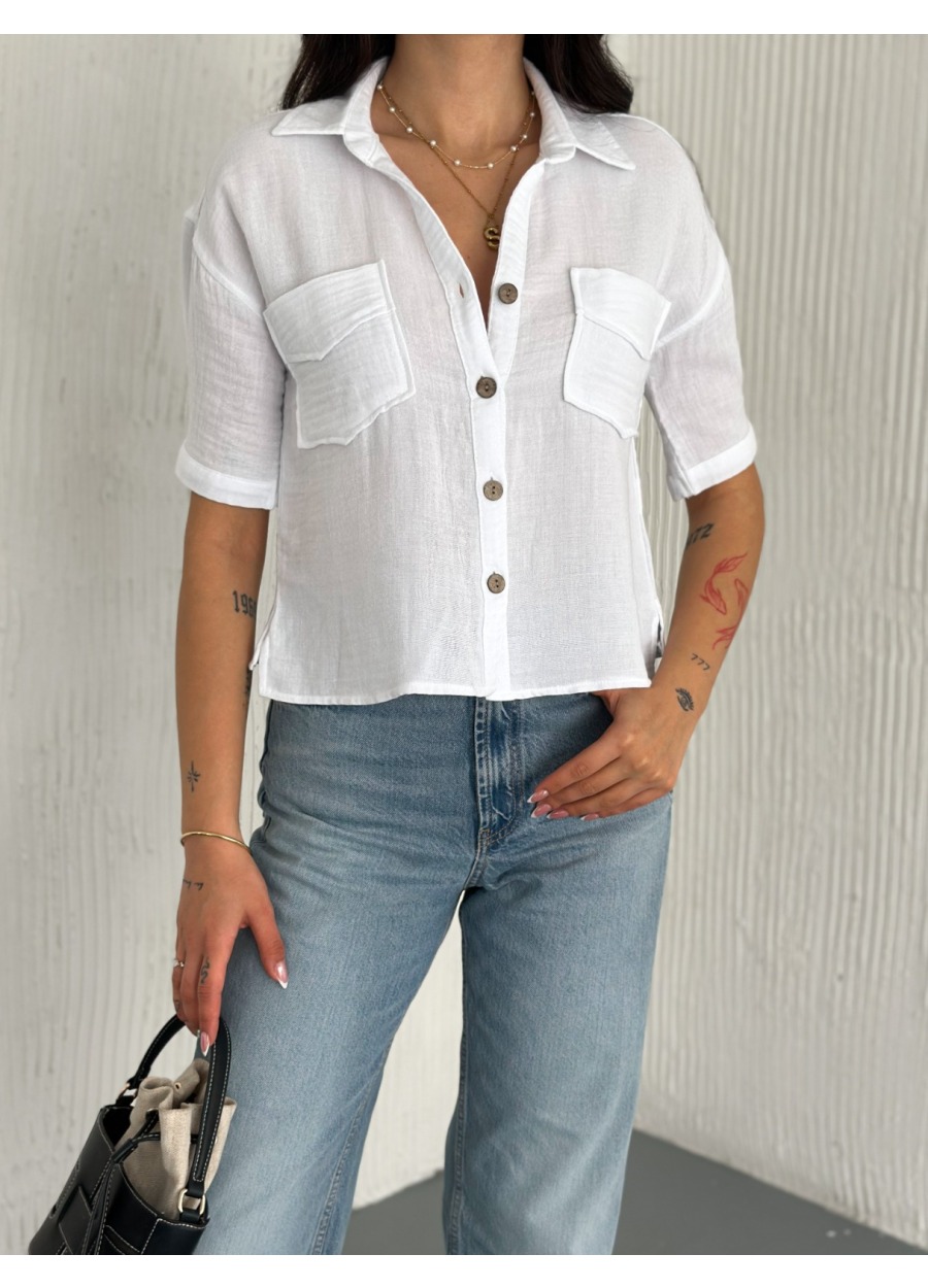 Müslin Kumaş Kısa Kollu Kadın Gömlek
