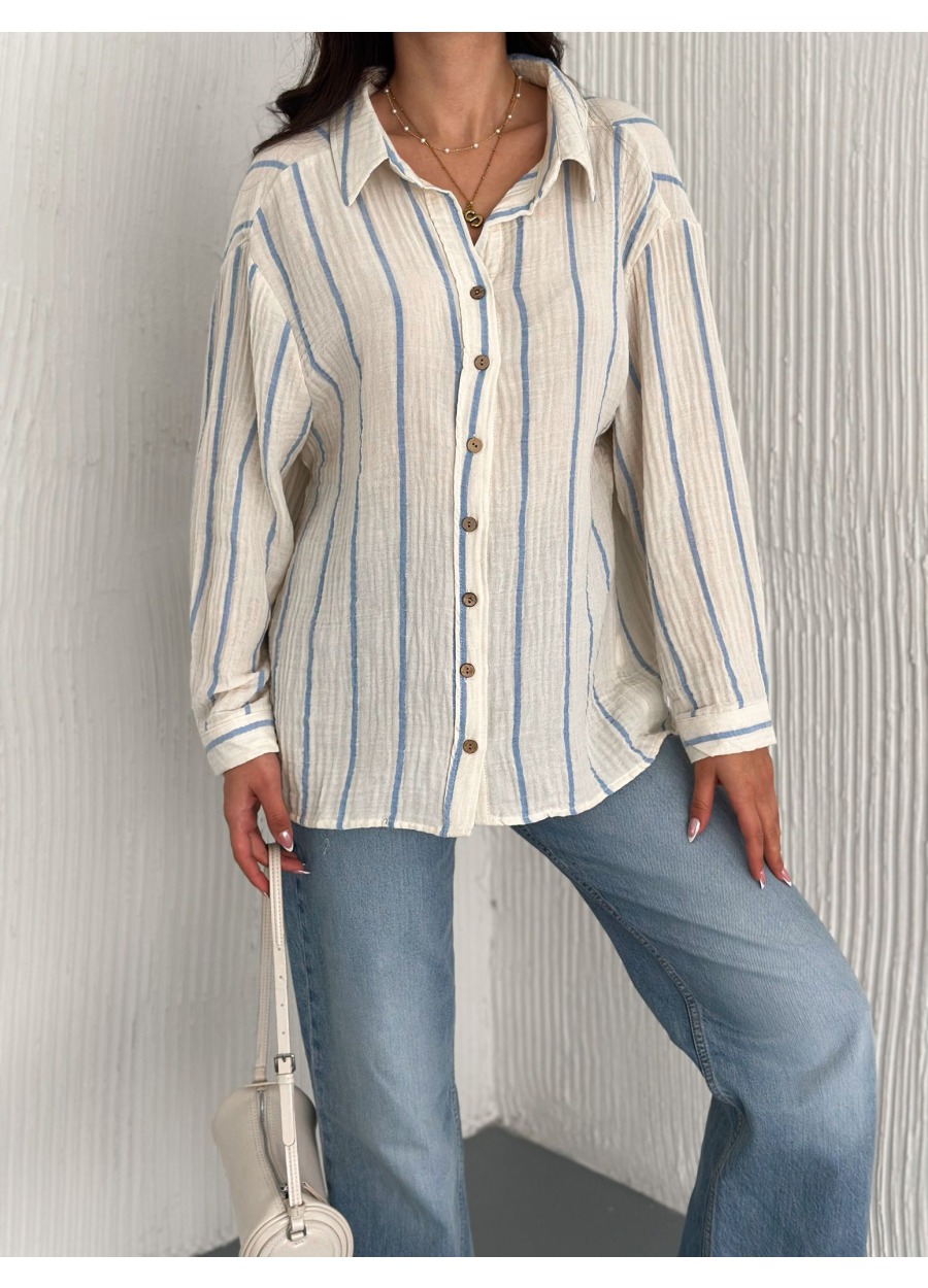 Müslin Çizgili Kadın Gömlek